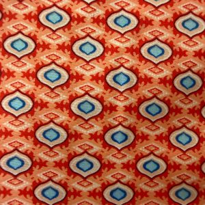 Polycotton Orange Blue Pattern