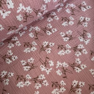 White Flowers on Rose Pink Muslin