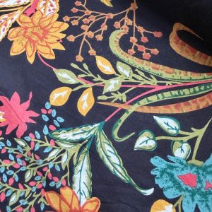 Bright Flowers on Black 100% Cotton