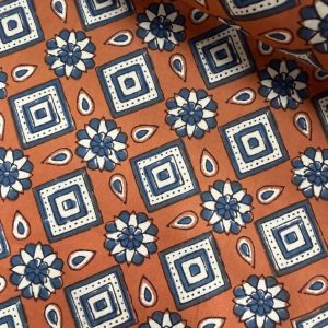 Navy Caramel Print 100% Cotton