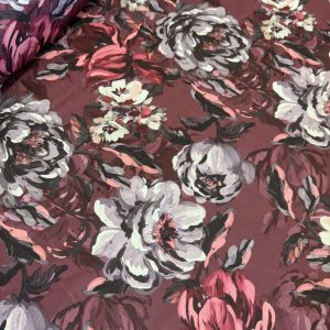 Burgundy Flowers Textured Fabric