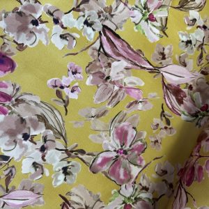 Dull Pink Flowers on Mustard Dress Fabric